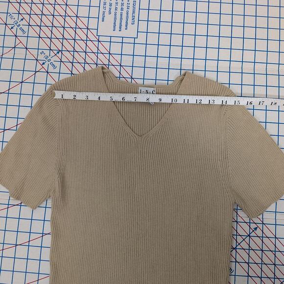 INC Wheat Colored Short Sleeve 100% Cotton Sweater International Concepts - Picture 4 of 6